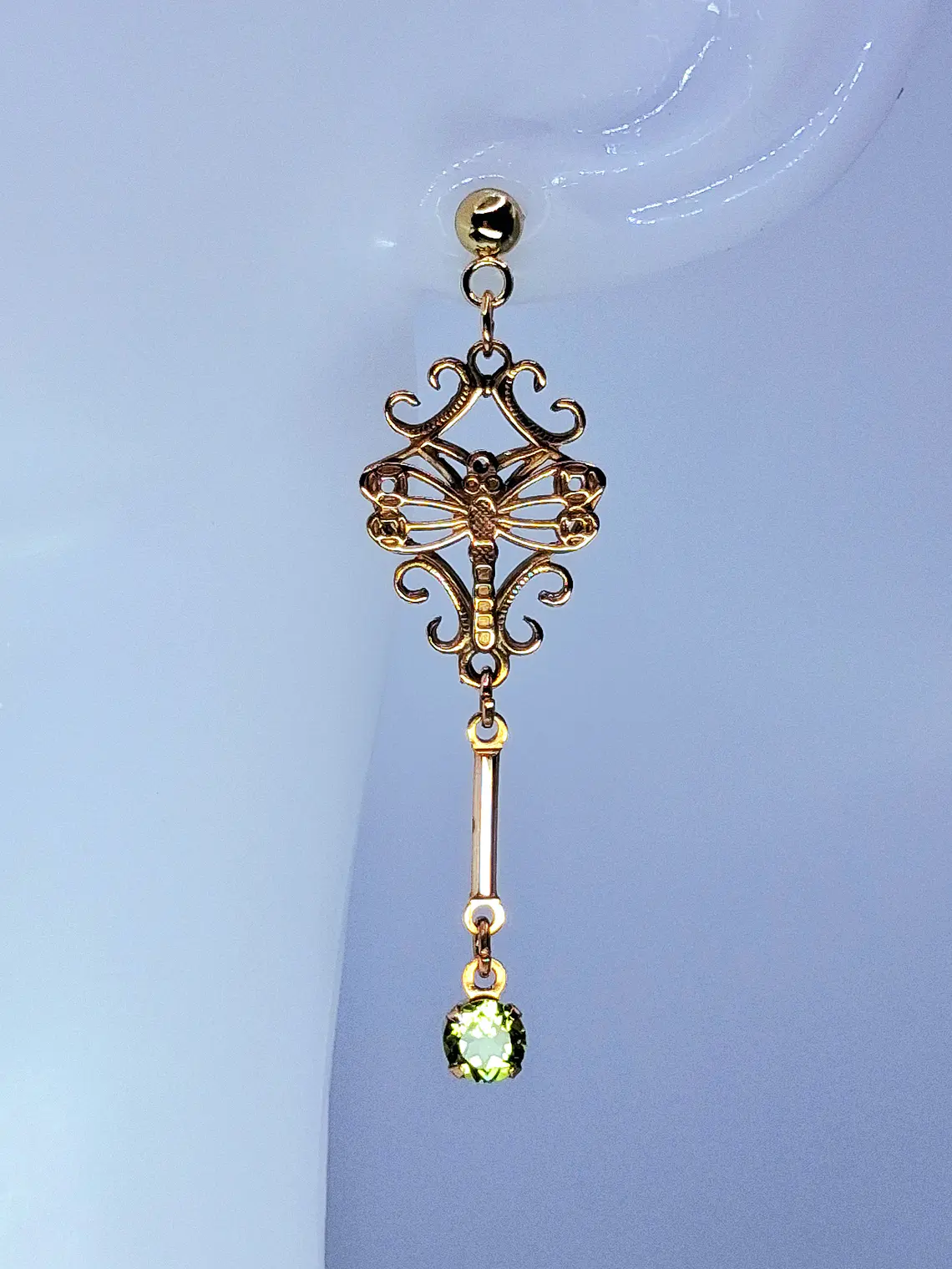 Gold Victorian, Peridot and dragon fly earrings -         #Bn059 2
