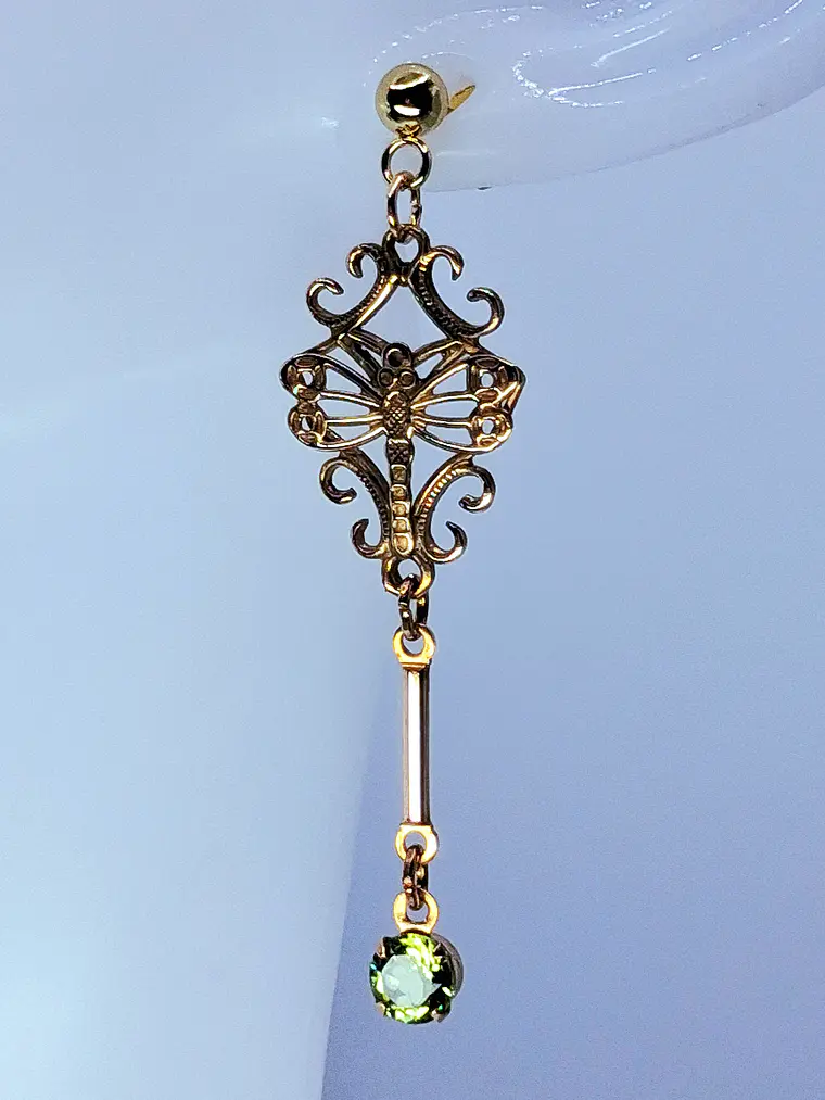 Gold Victorian, Peridot and dragon fly earrings -         #Bn059 3