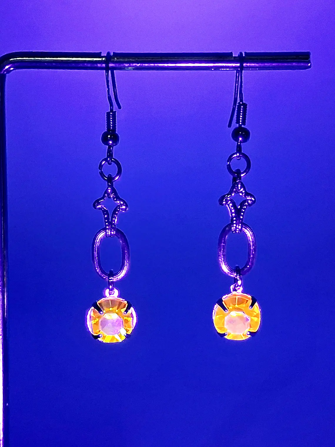 Art deco, glowing Cadmium glass earrings -         #B060 4