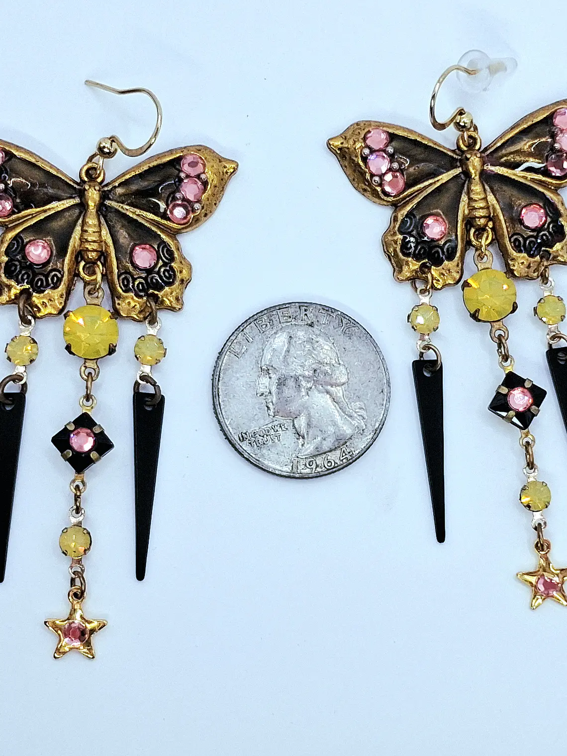 Amazing, Whimsical butterfly Pink and yellow Uranium glass earrings -       #Be061 4