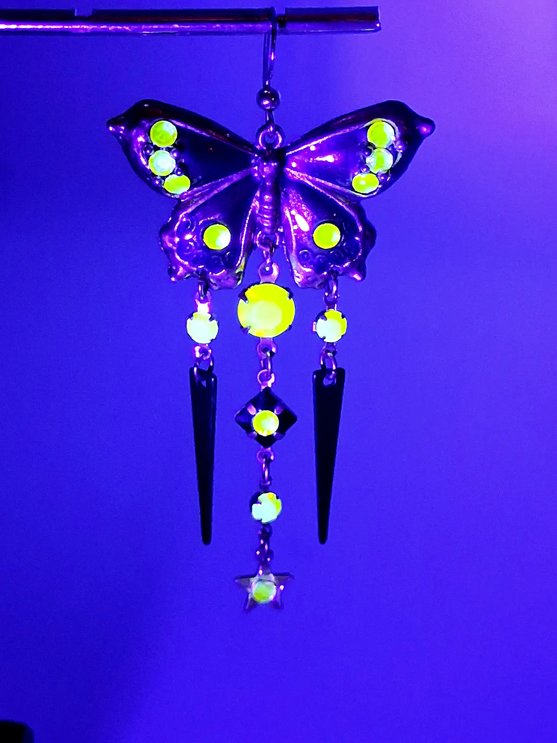 Amazing, Whimsical butterfly Pink and yellow Uranium glass earrings -       #Be061 5