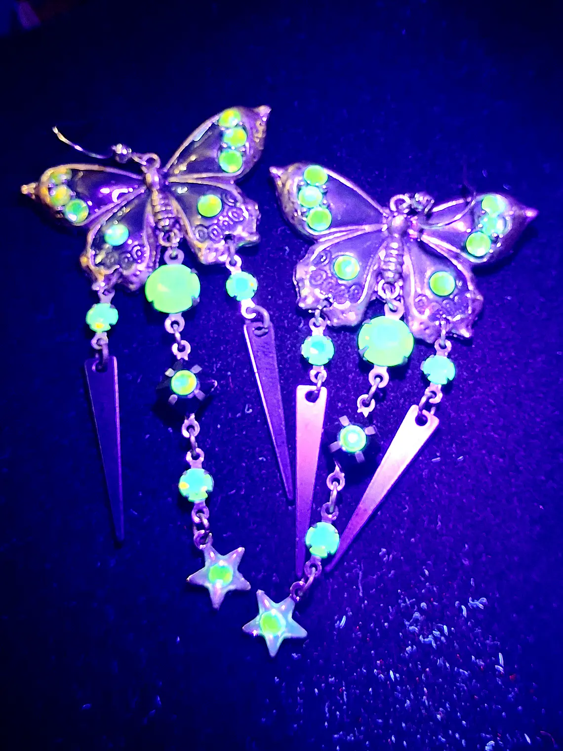 Amazing, Whimsical butterfly Pink and yellow Uranium glass earrings -       #Be061 6