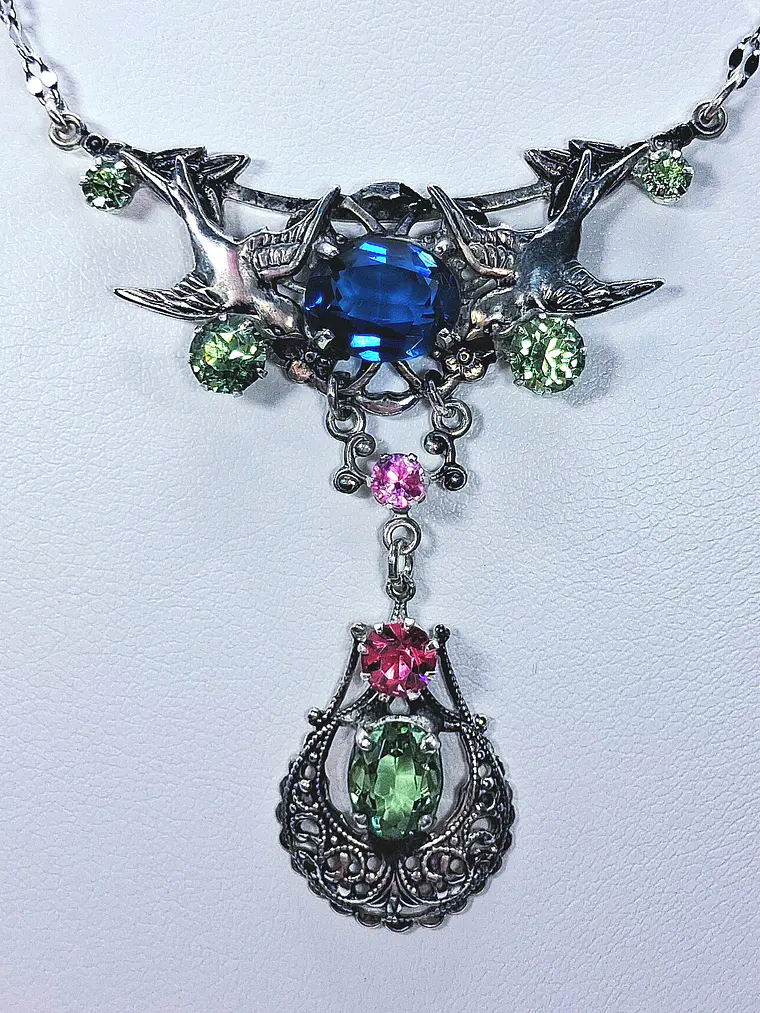 Art Nouveau inspired lovebirds and RARE Sapphire blue Uranium glass -        #Bn062 1