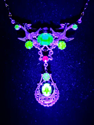 Art Nouveau inspired lovebirds and RARE Sapphire blue Uranium glass -        #Bn062