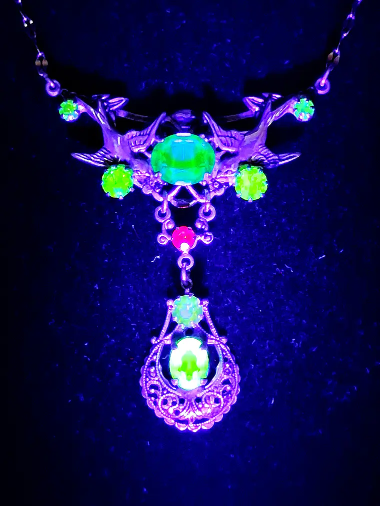 Art Nouveau inspired lovebirds and RARE Sapphire blue Uranium glass -        #Bn062 2