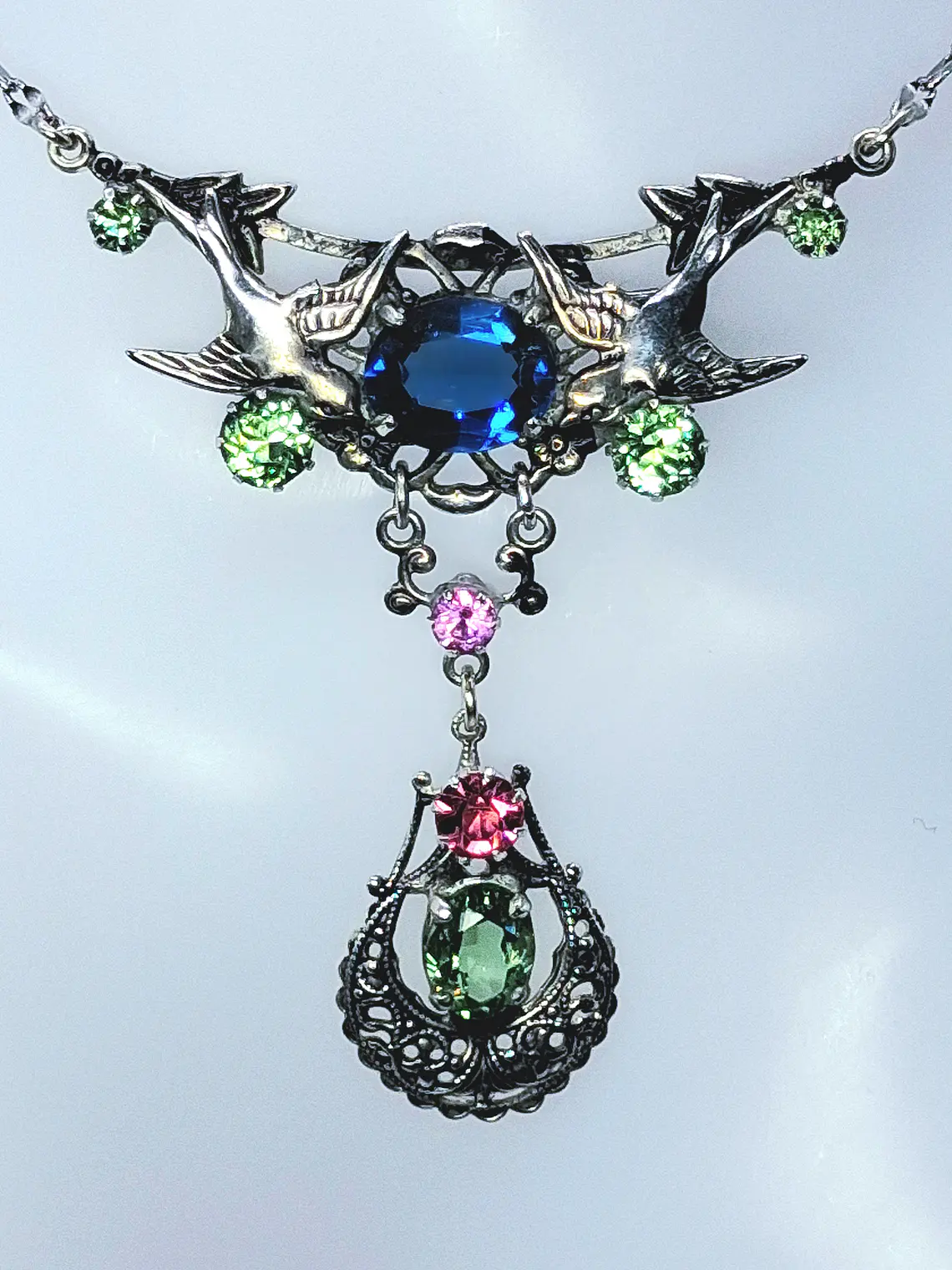 Art Nouveau inspired lovebirds and RARE Sapphire blue Uranium glass -        #Bn062 6