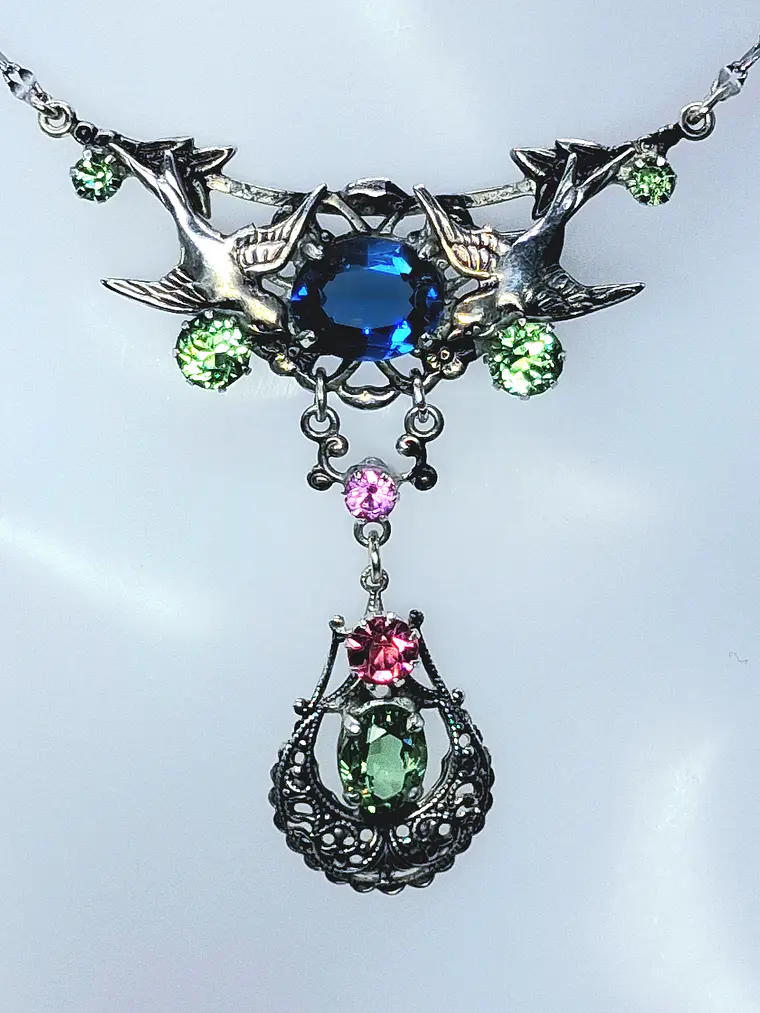 Art Nouveau inspired lovebirds and RARE Sapphire blue Uranium glass -        #Bn062 6