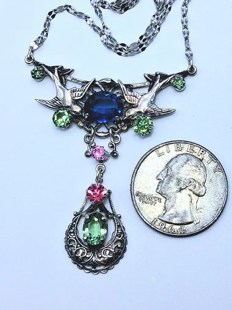 Art Nouveau inspired lovebirds and RARE Sapphire blue Uranium glass -        #Bn062 8