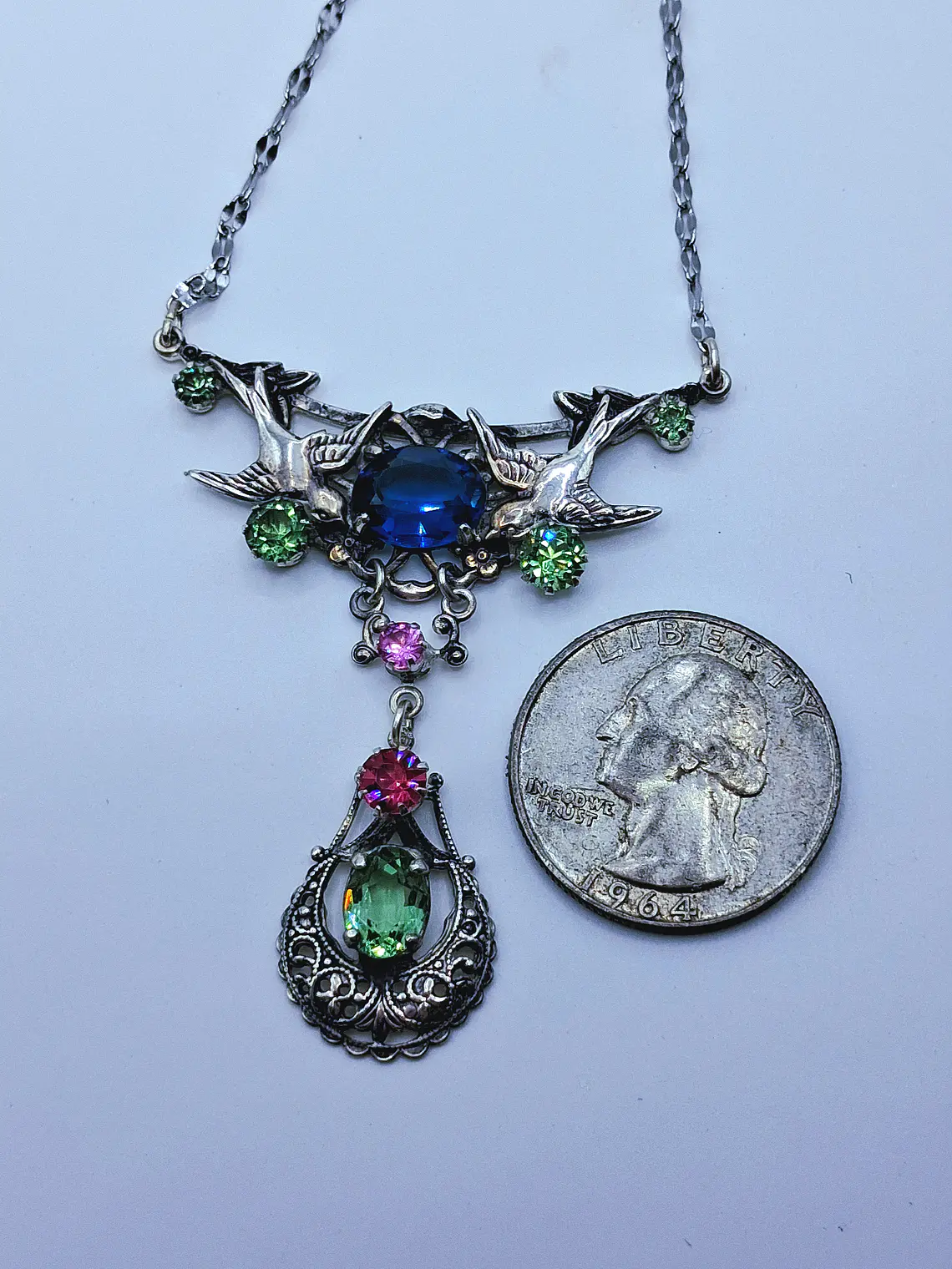 Art Nouveau inspired lovebirds and RARE Sapphire blue Uranium glass -        #Bn062 9