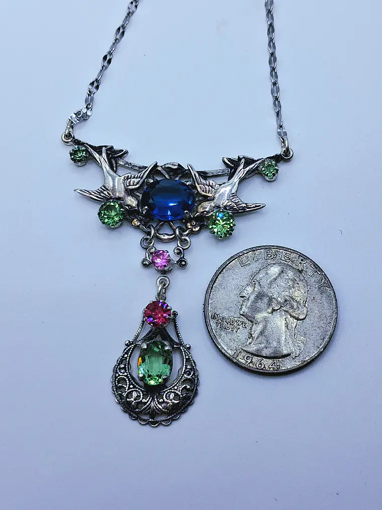 Art Nouveau inspired lovebirds and RARE Sapphire blue Uranium glass -        #Bn062 9