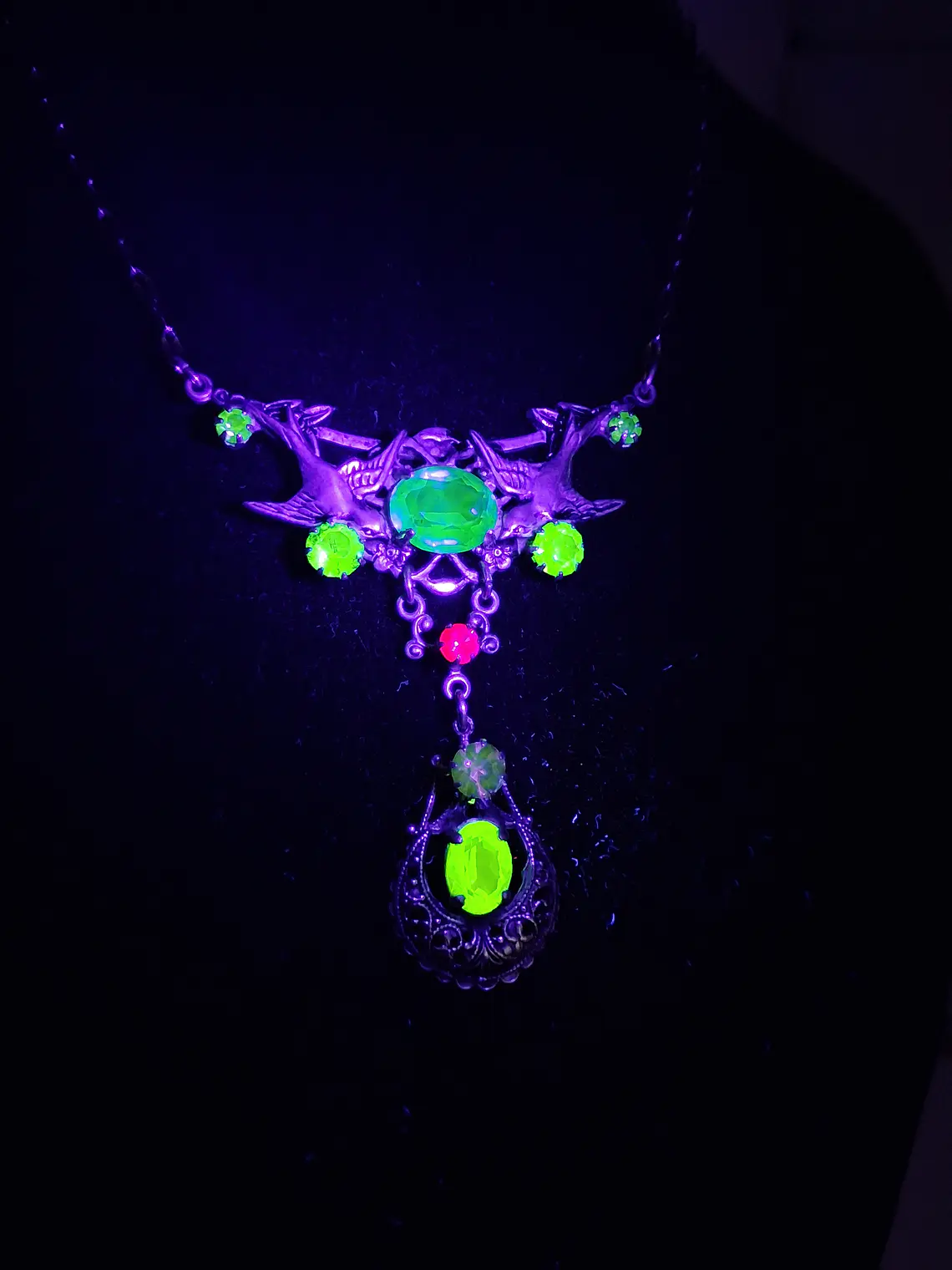 Art Nouveau inspired lovebirds and RARE Sapphire blue Uranium glass -        #Bn062 10