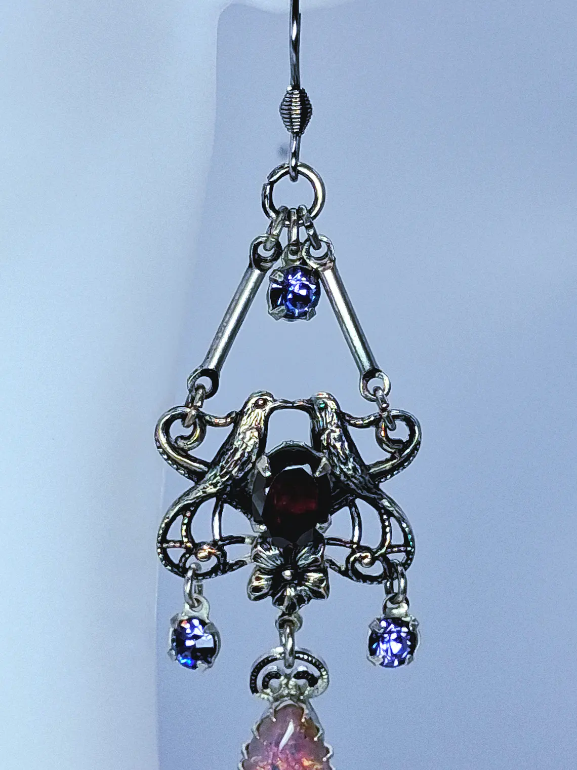 Beautiful Victorian  Garnet and Tanzanite, Lovebird earrings -      #Be063 2