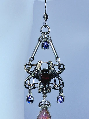 Beautiful Victorian  Garnet and Tanzanite, Lovebird earrings -      #Be063