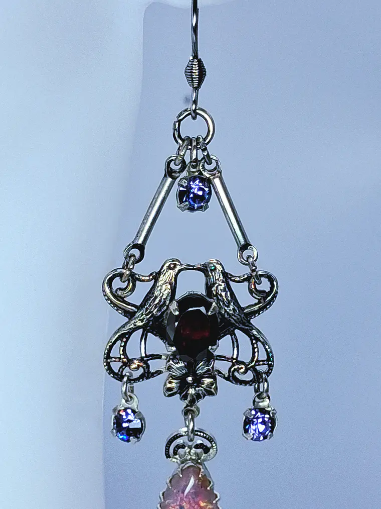 Beautiful Victorian  Garnet and Tanzanite, Lovebird earrings -      #Be063 2