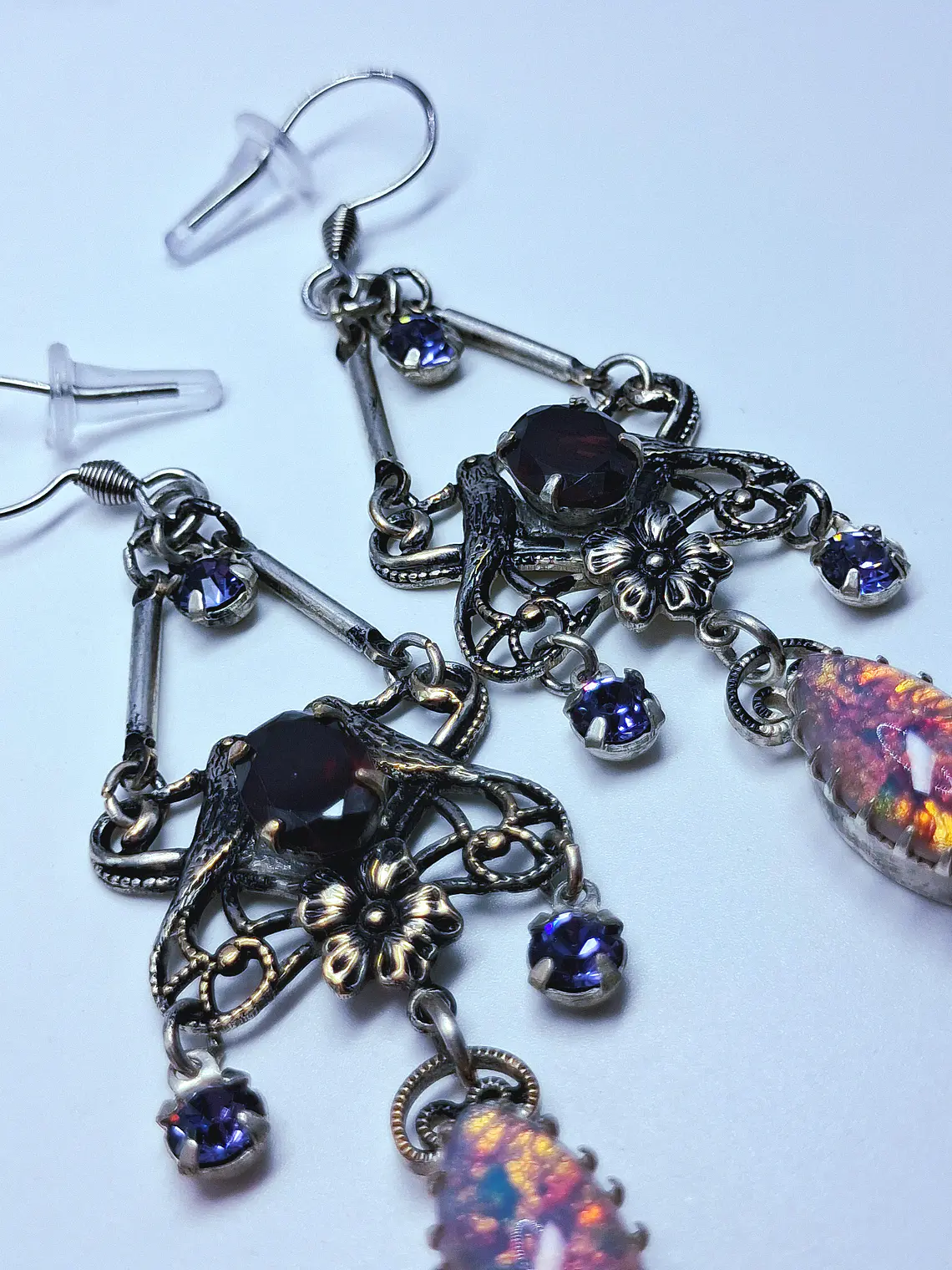Beautiful Victorian  Garnet and Tanzanite, Lovebird earrings -      #Be063 3