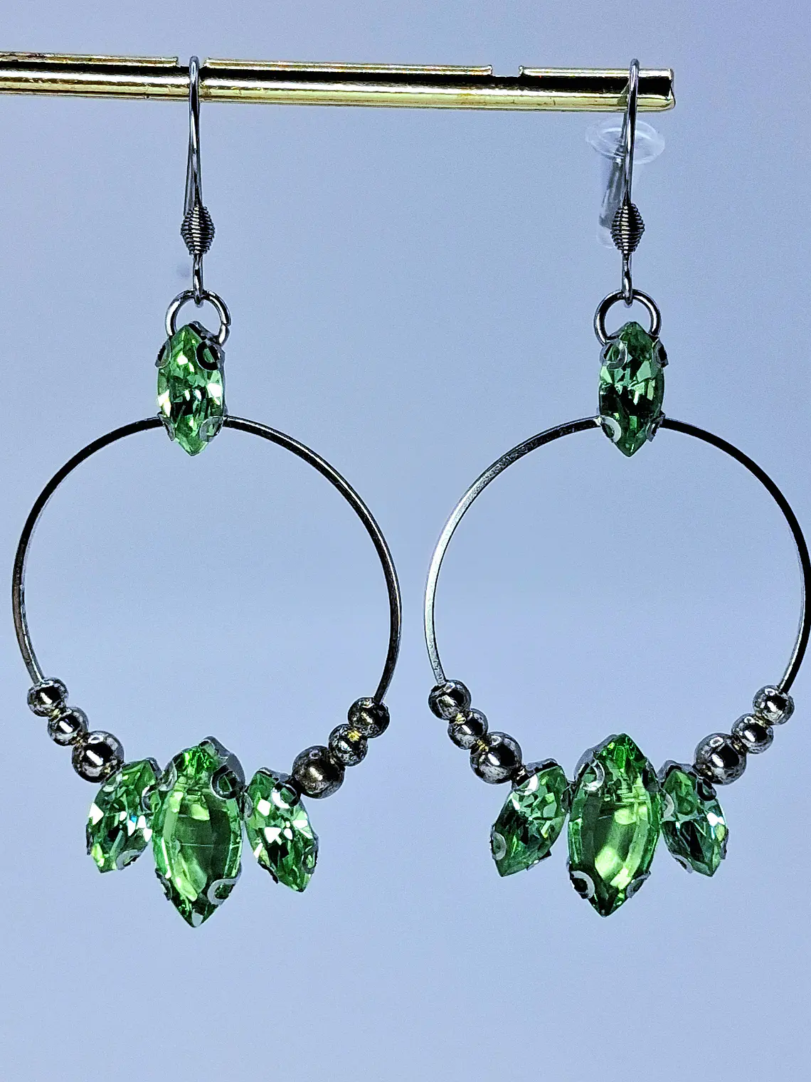 Contemporary Uranium glass Dangly hoop earrings -       #Be064 2