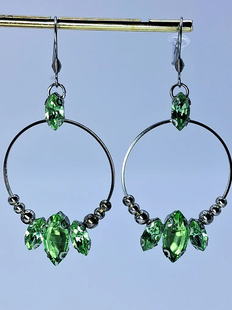 Contemporary Uranium glass Dangly hoop earrings -       #Be064 2