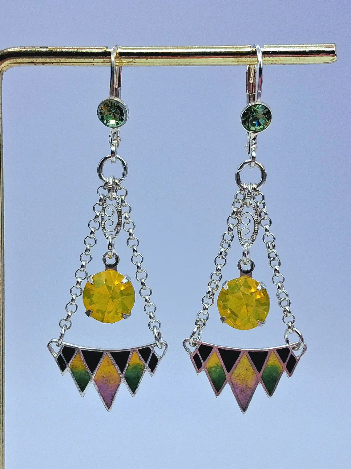 Amazing Art Deco, Glass enamel and Uranium glass earrings -         #Be065 1