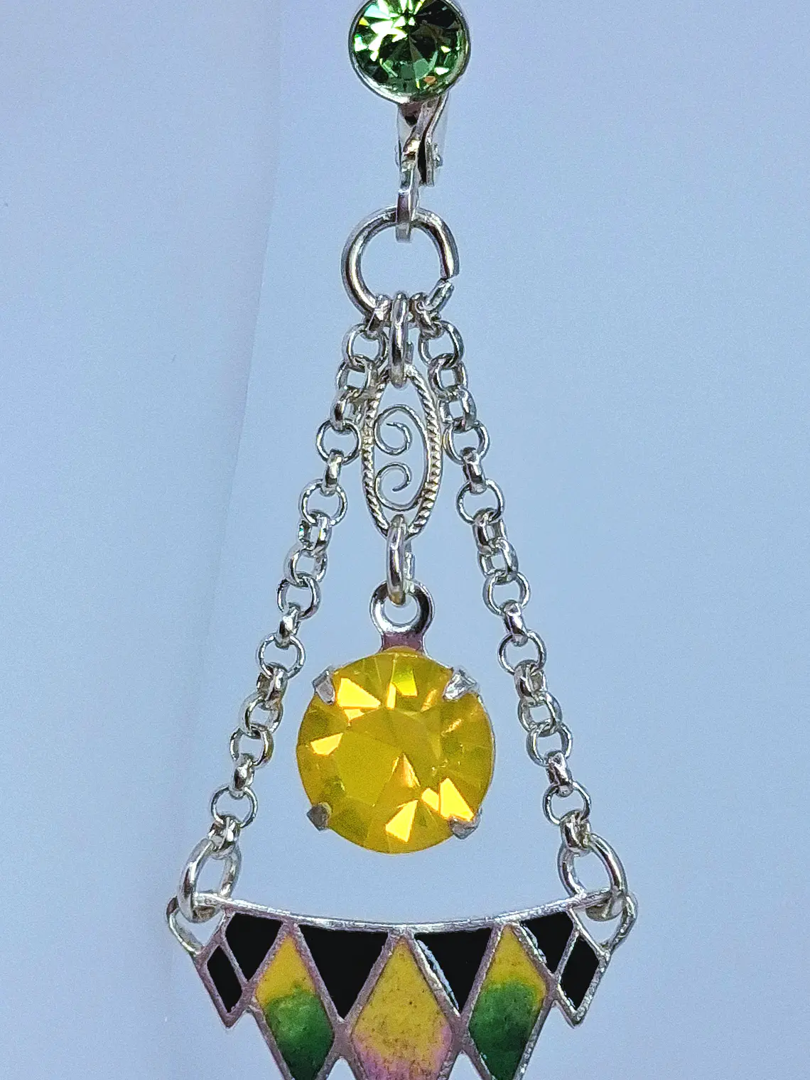 Amazing Art Deco, Glass enamel and Uranium glass earrings -         #Be065 4