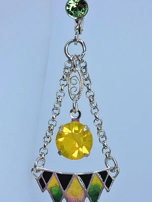 Amazing Art Deco, Glass enamel and Uranium glass earrings -         #Be065