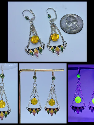 Amazing Art Deco, Glass enamel and Uranium glass earrings -         #Be065