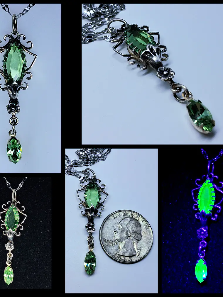 Delicate vintage style Apple green Uranium glass necklace -         #Bp067 1