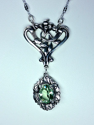 Art Nouveau style Peridot green Uranium glass necklace-          #Bn069