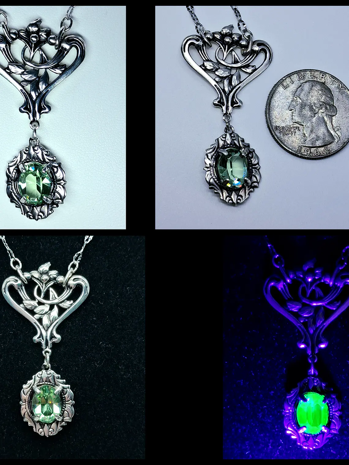 Art Nouveau style Peridot green Uranium glass necklace-          #Bn069 1