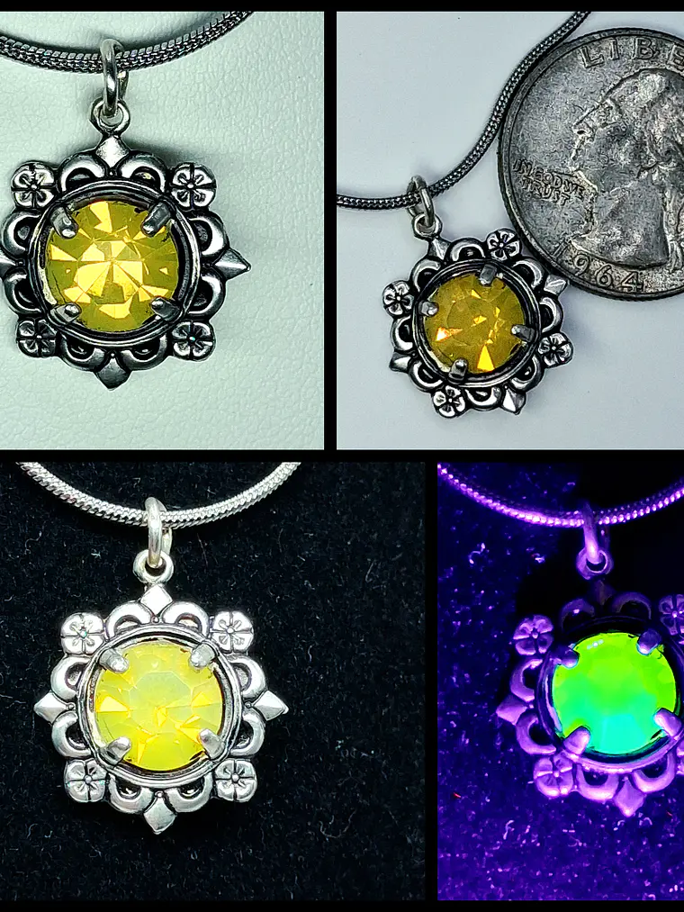 Simple yellow opal Uranium glass necklace -       #Bp070 1