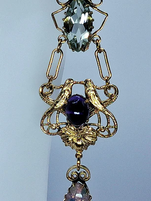 Victorian style Prasiolite, Opal and purple Amethyst lovebirds earrings -       #Be072