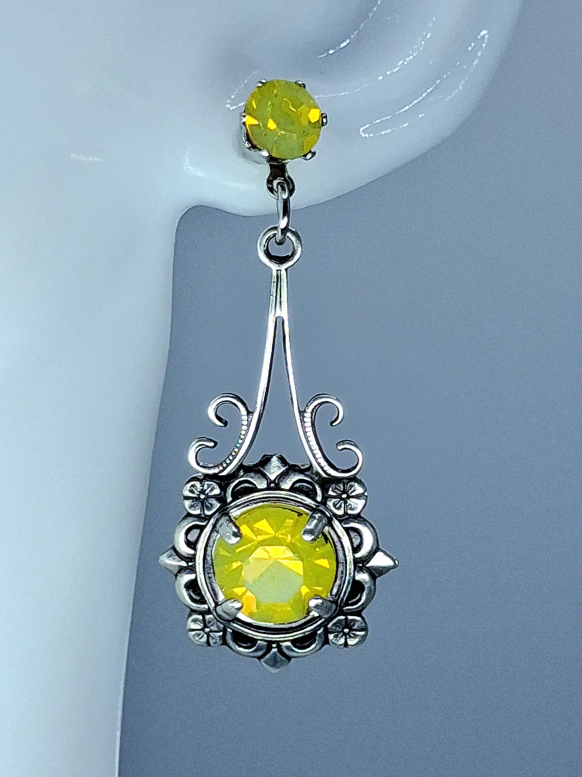 Stunning Art Deco style Yellow Opal Uranium glass earrings -           #Be074 5