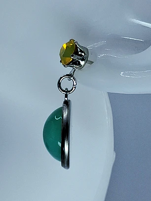 Contemporary Yellow and green opal Uranium glass earrings -      #Be075