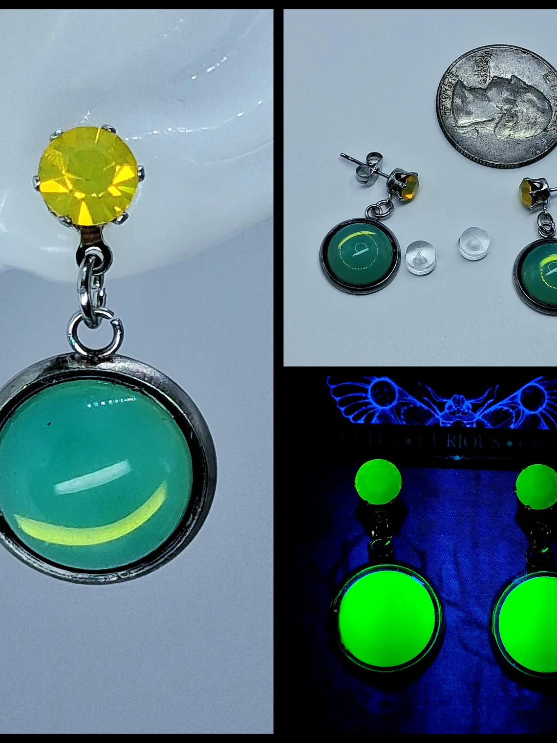 Contemporary Yellow and green opal Uranium glass earrings -      #Be075 5