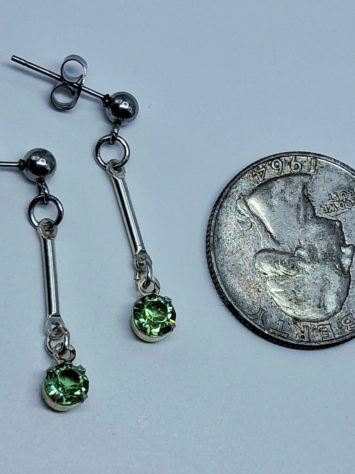Delicate silver Apple green Uranium glass earrings  -          #Be076 3