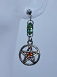 Gothic Pentagram earrings with Pink and Green Uranium glass -        #Be078 - thumbnail 2