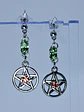 Gothic Pentagram earrings with Pink and Green Uranium glass -        #Be078 - thumbnail 4