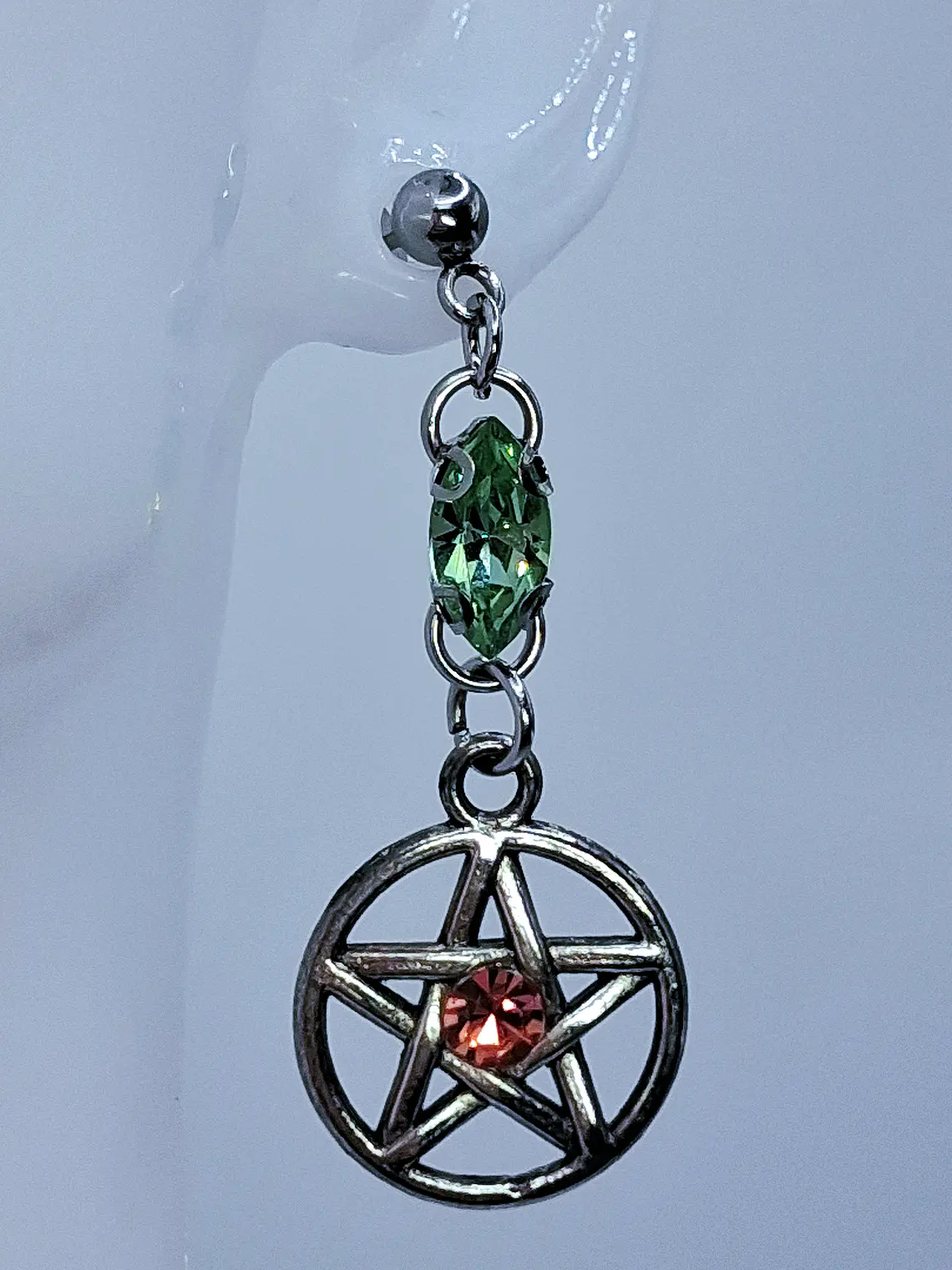 Gothic Pentagram earrings with Pink and Green Uranium glass -        #Be078 3
