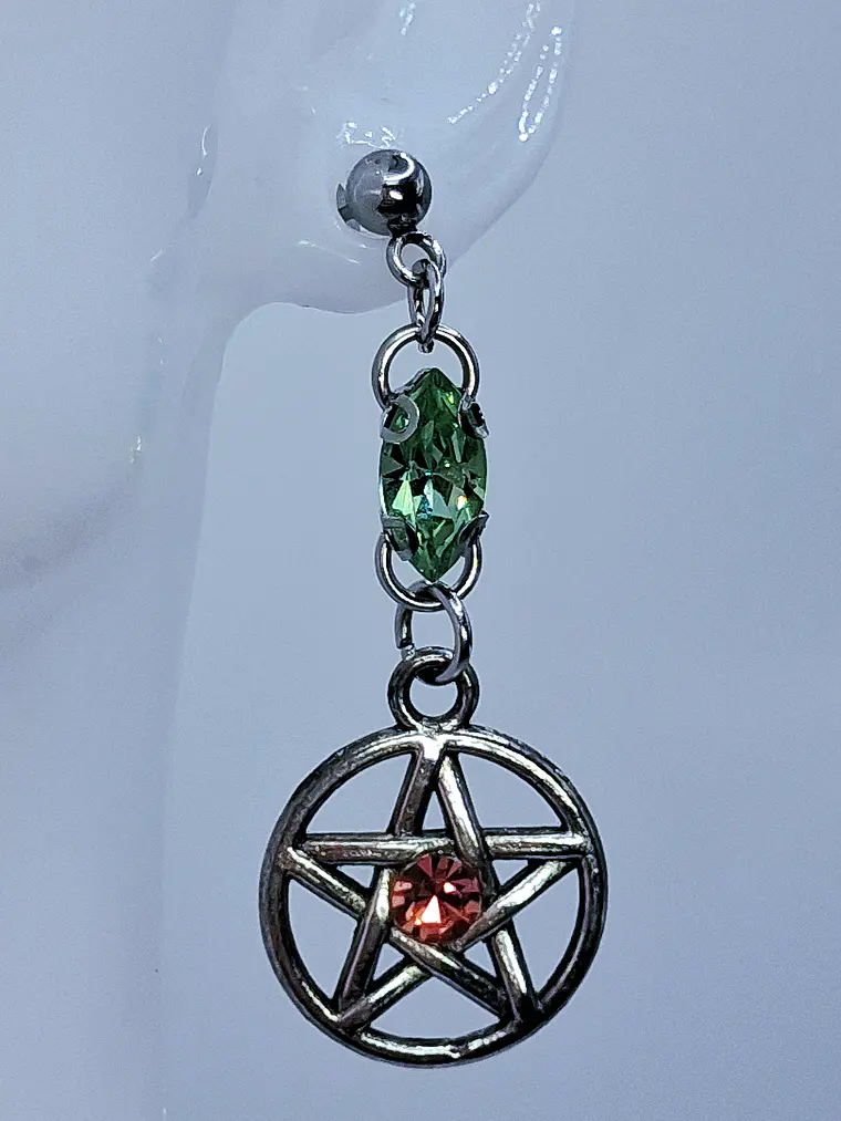 Gothic Pentagram earrings with Pink and Green Uranium glass -        #Be078 3