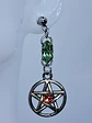 Gothic Pentagram earrings with Pink and Green Uranium glass -        #Be078 - thumbnail 3