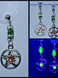 Gothic Pentagram earrings with Pink and Green Uranium glass -        #Be078 - thumbnail 1