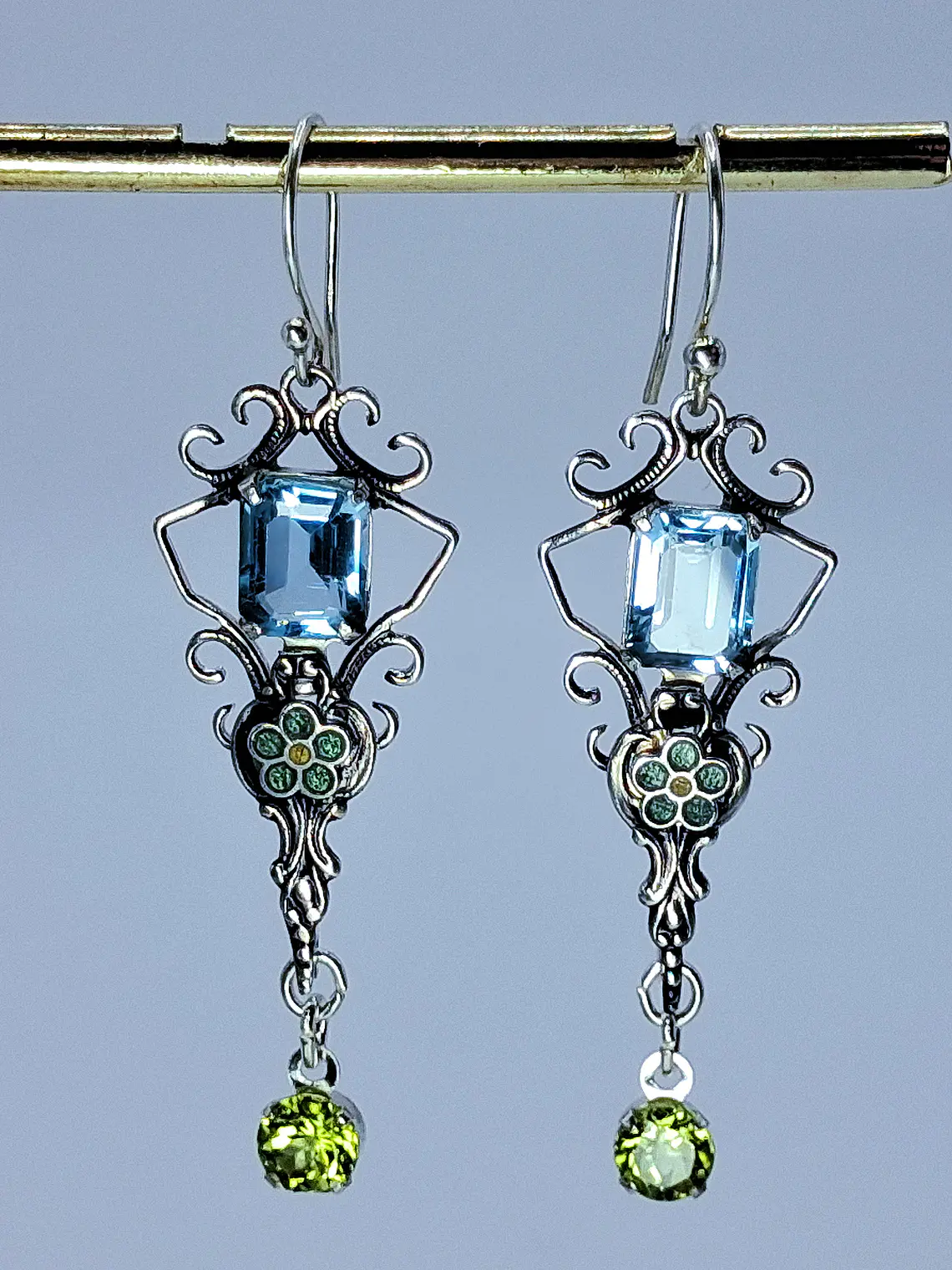 Stunning glass enamels and Genuine topaz and Peridot earrings -          #Be079 1