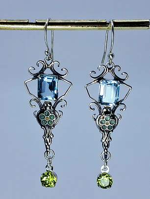 Stunning glass enamels and Genuine topaz and Peridot earrings -          #Be079
