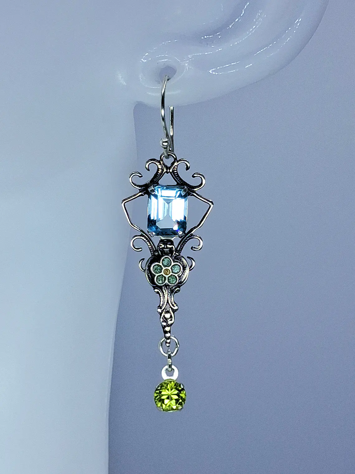 Stunning glass enamels and Genuine topaz and Peridot earrings -          #Be079 2