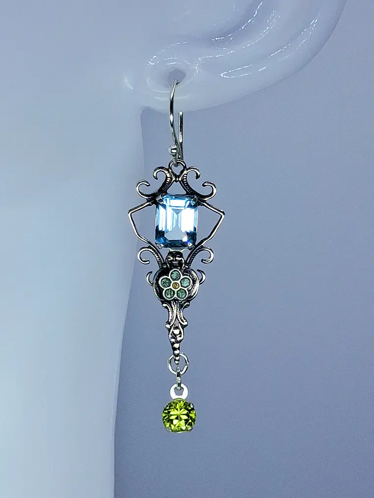 Stunning glass enamels and Genuine topaz and Peridot earrings -          #Be079 2