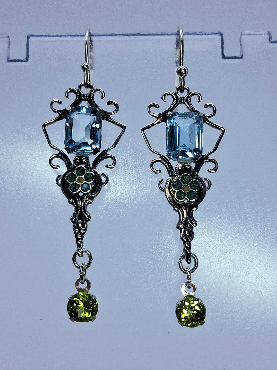 Stunning glass enamels and Genuine topaz and Peridot earrings -          #Be079 3