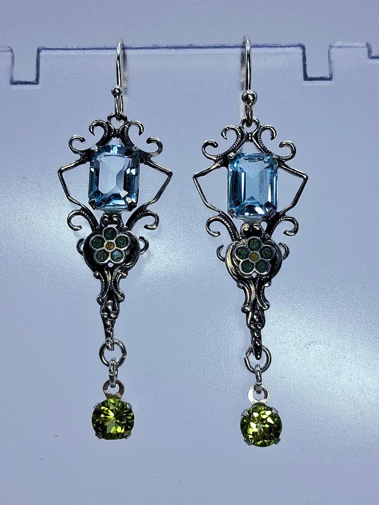 Stunning glass enamels and Genuine topaz and Peridot earrings -          #Be079 3