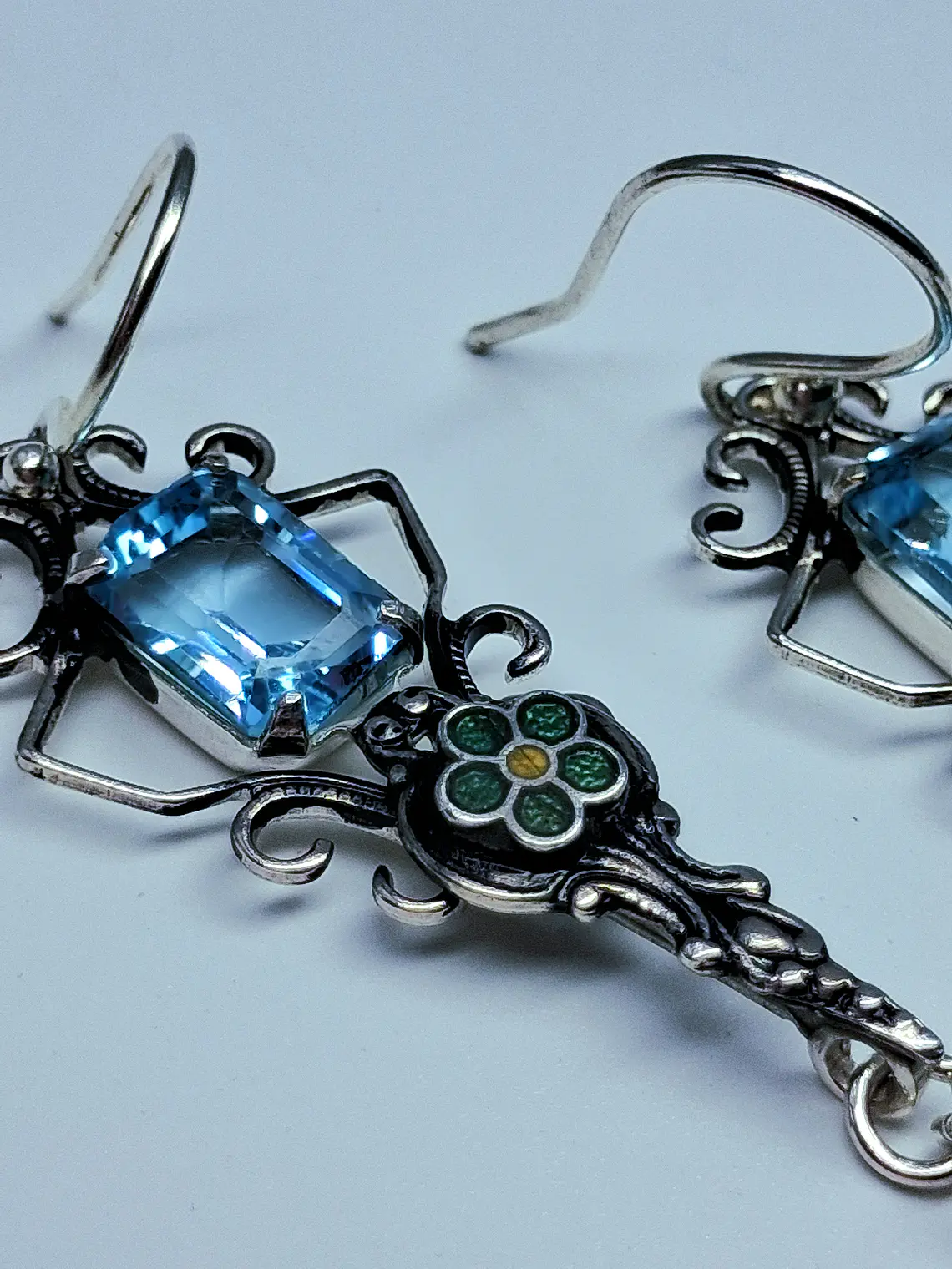 Stunning glass enamels and Genuine topaz and Peridot earrings -          #Be079 4