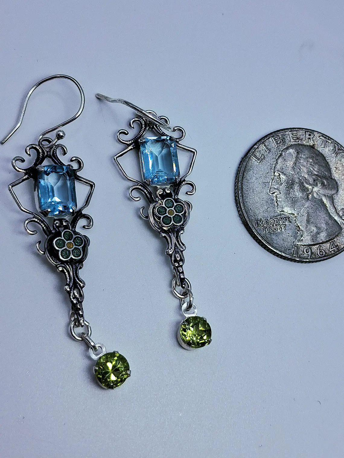 Stunning glass enamels and Genuine topaz and Peridot earrings -          #Be079 5