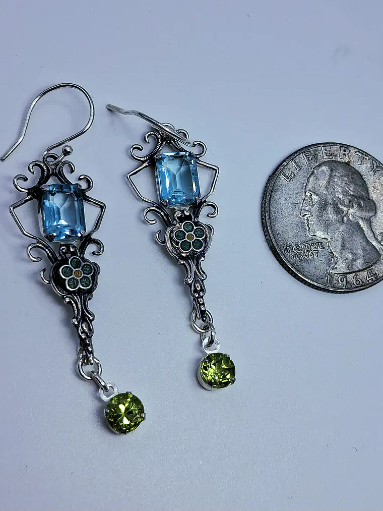 Stunning glass enamels and Genuine topaz and Peridot earrings -          #Be079 5