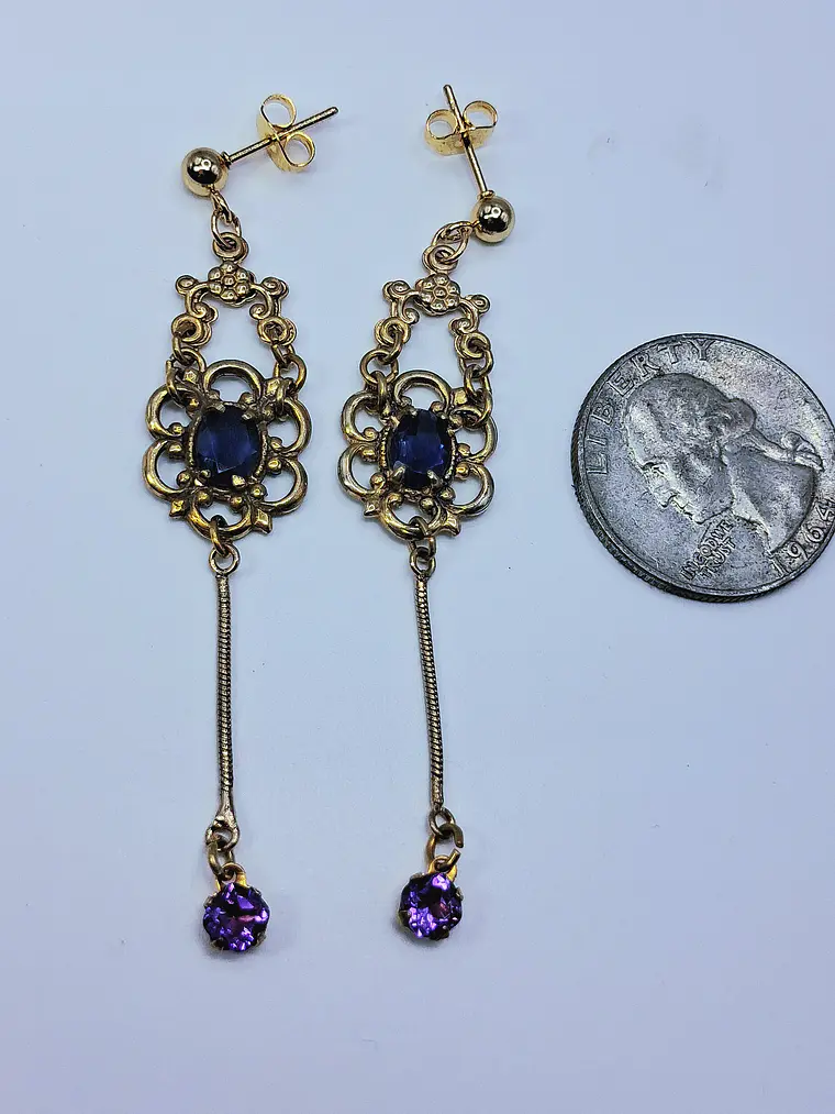 Victorian style, Long Iolite and amethyst earrings -         Be080 6